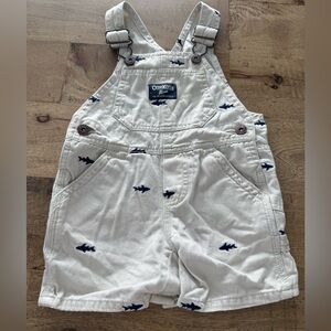 OshKosh B'gosh Cream Shortall with Navy Shark Embroidery size